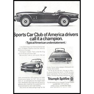1971 Triumph Spitfire 2 Door Roadster Convertible Vintage Print Ad SCCA Wall Art